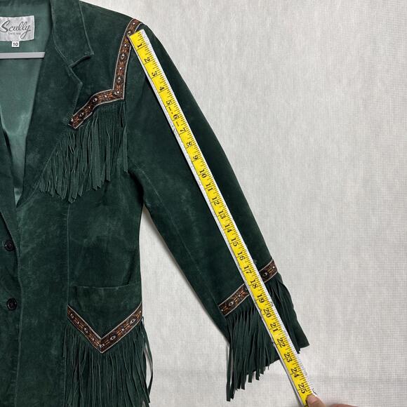 Scully Women's 10 Green Genuine Leather Navajo Patch Pocket Up Fringe Jacket - Picture 14 of 14